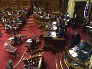 Sala das sessões da Câmara dos Deputados do Uruguai.